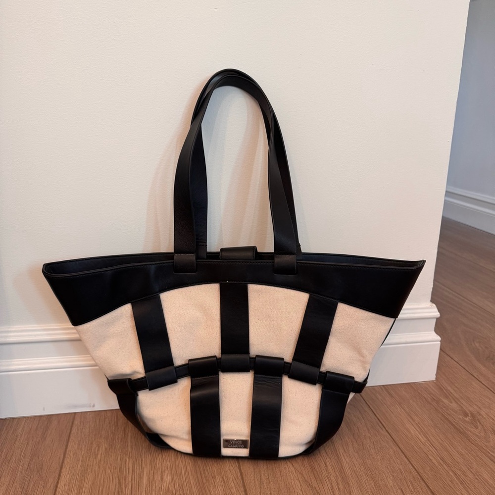 Vince Camuto Black and Cream Tote Bag
